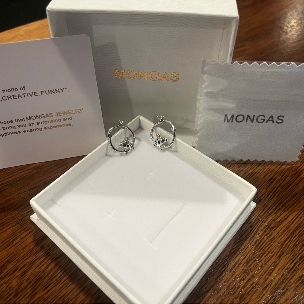 MONGAS Silver Earrings with Crystal Accents